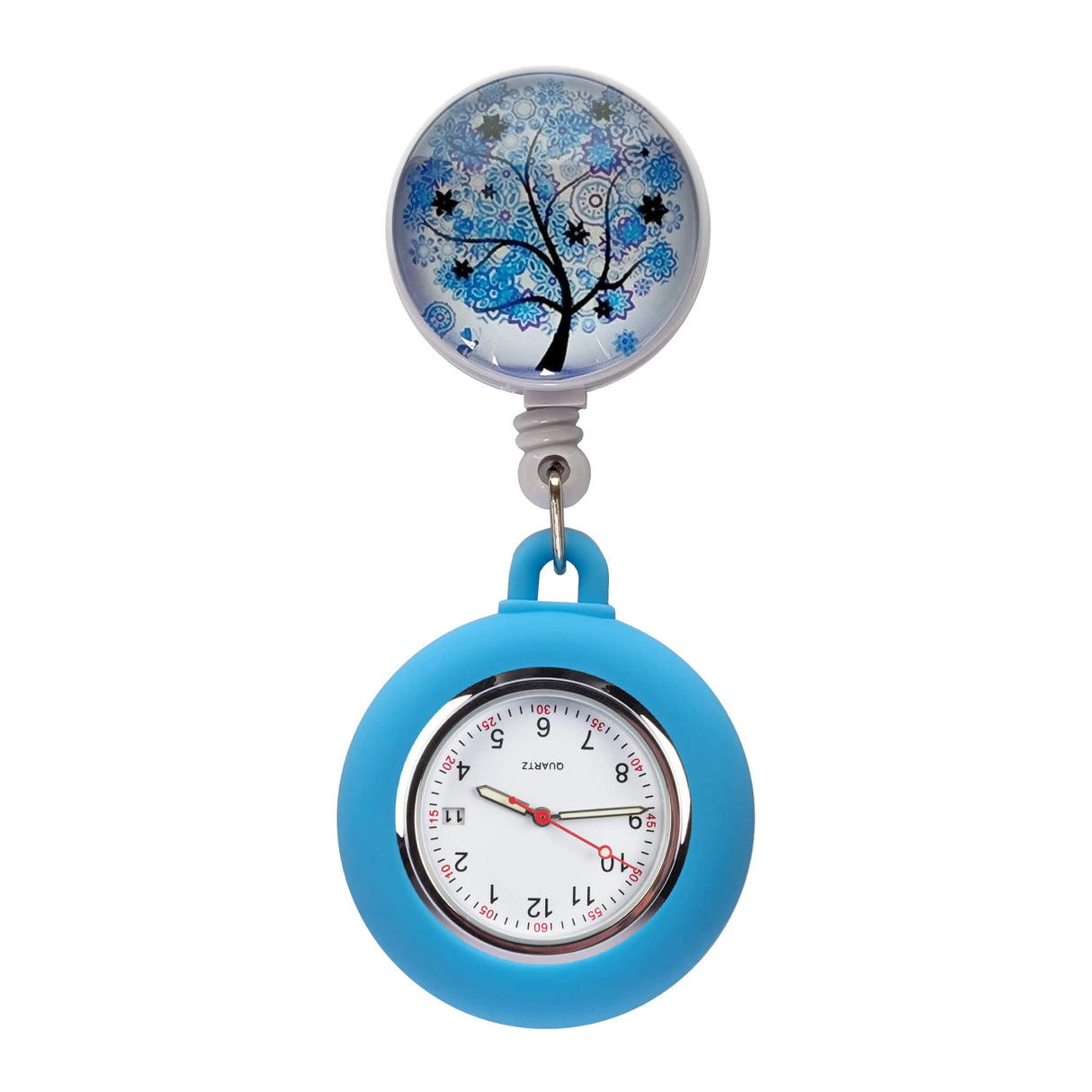 Silikon Clip Blue Tree - Clipuhr ausziehbar - Uhrwerk mit Datumsanzeige