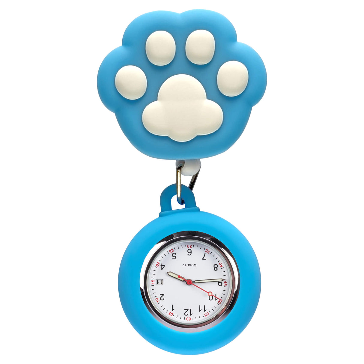 Silikon Clip Pfote Hellblau - Clipuhr ausziehbar - Uhrwerk mit Datumsanzeige