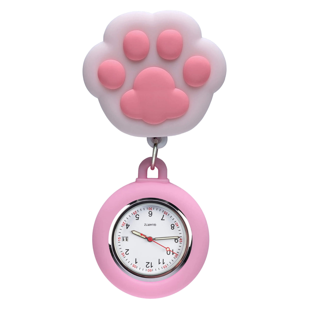 Silikon Clip Pfote Pink - Clipuhr ausziehbar - Uhrwerk mit Datumsanzeige