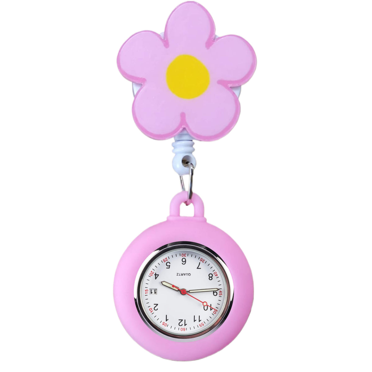 Schwesternuhr Silikon Clip ausziehbar Pink Flower - Clipuhr mit Datumsanzeige