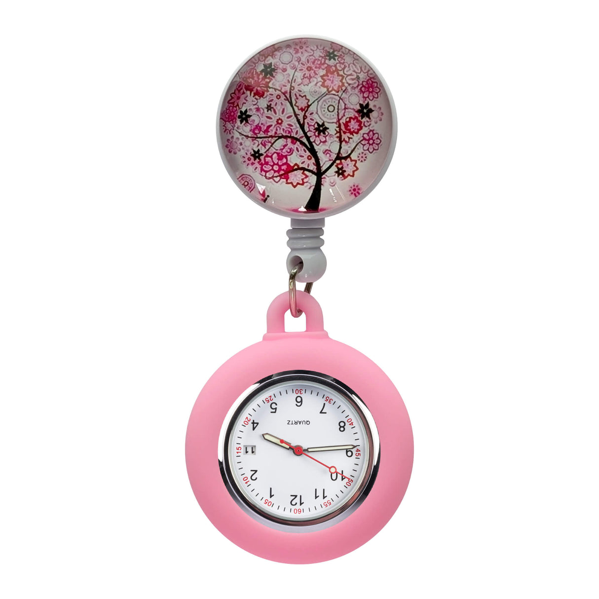 Silikon Clip Pink Tree - Clipuhr ausziehbar - Uhrwerk mit Datumsanzeige