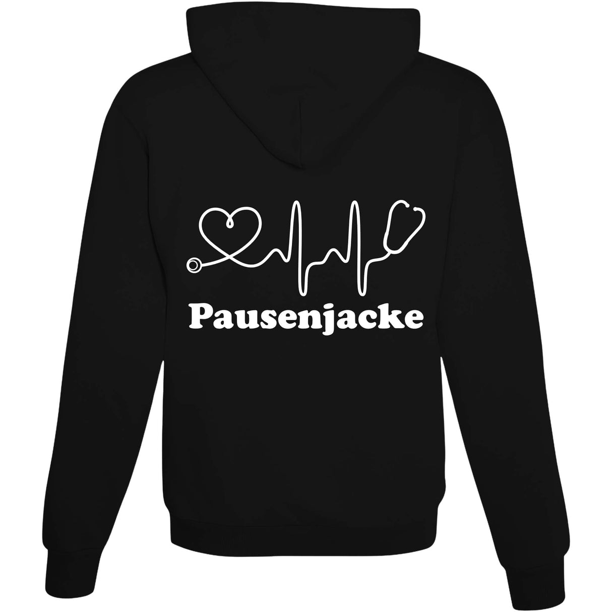 Hoodie Pausenjacke Deep Black mit weissem Motiv