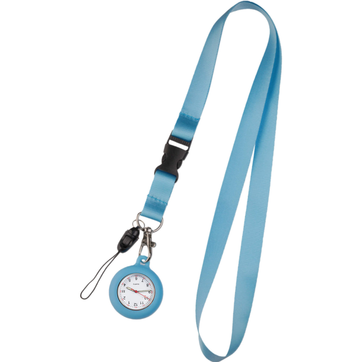 Lanyard Schwesternuhr Silikon Hellblau - Uhrwerk mit Datumsanzeige