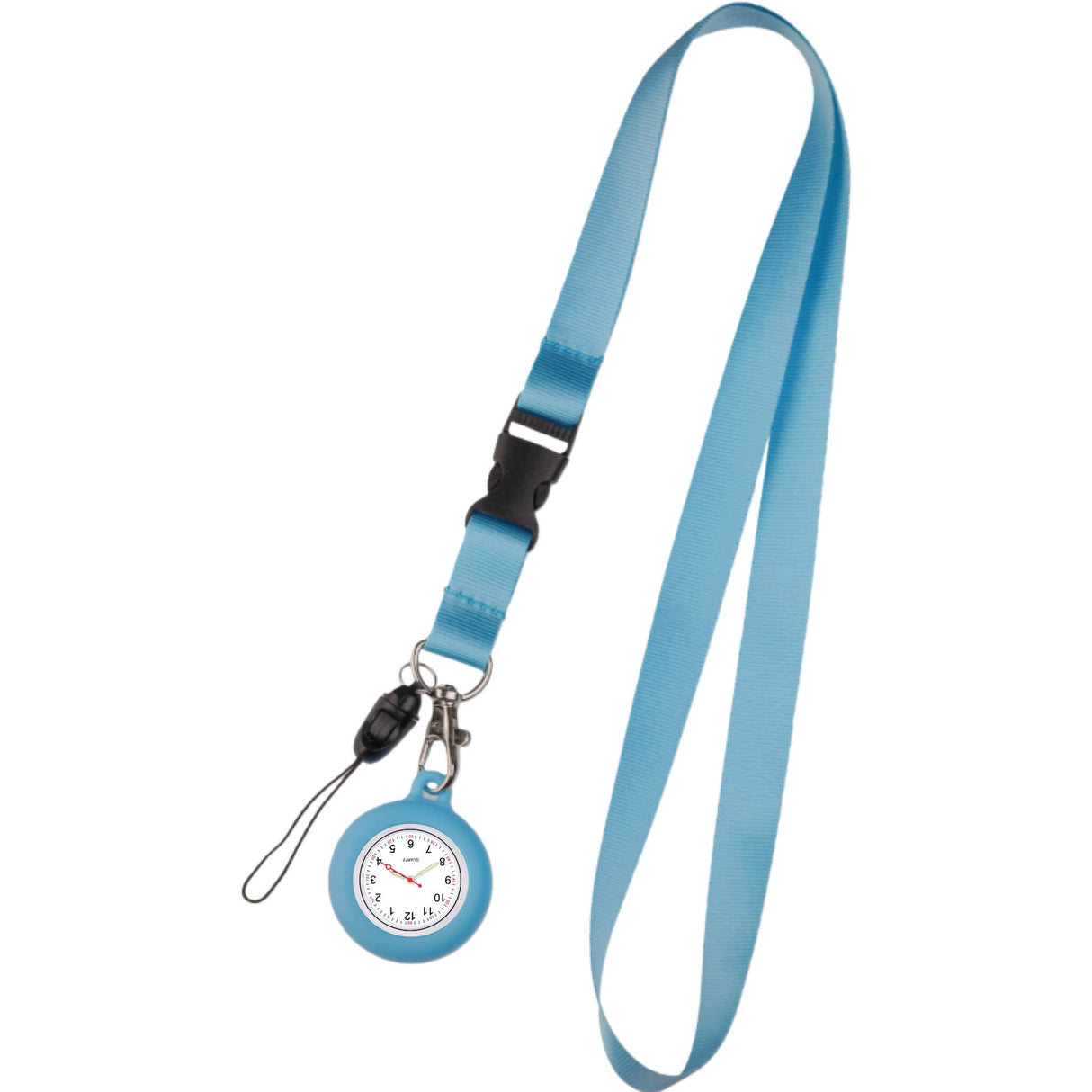 Lanyard Schwesternuhr Silikon Hellblau mit Uhrwerk