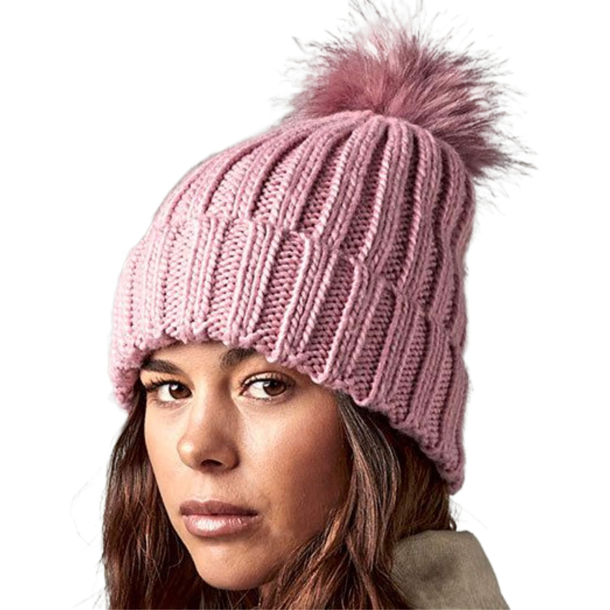 Mütze Faux Fur Pop Pom