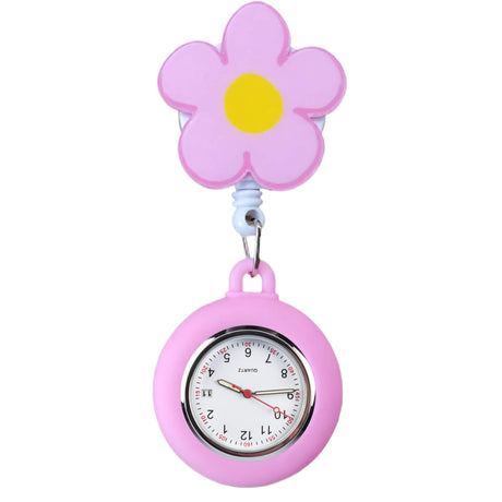 Schwesternuhr Silikon Clip ausziehbar Pink Flower - Clipuhr mit Datumsanzeige