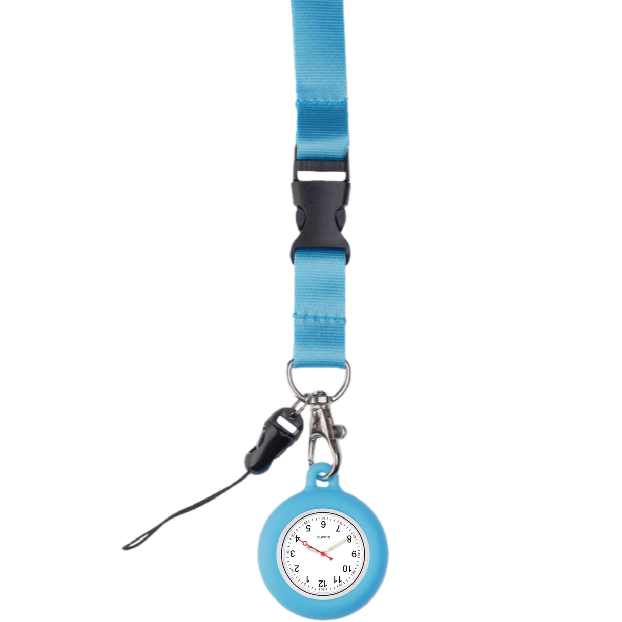 Lanyard Schwesternuhr Silikon Hellblau mit Uhrwerk